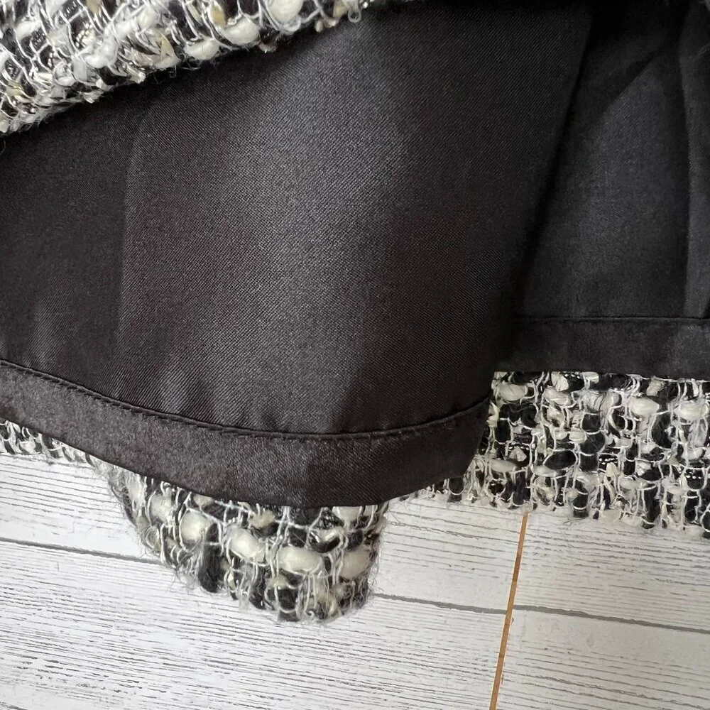 J Crew Dress Womens Size 6 Black & White Tweed Pleated Sheath Academia